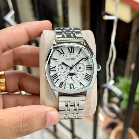Cartier White Dial Silver Watch 7AA Luxury First Copy Replica